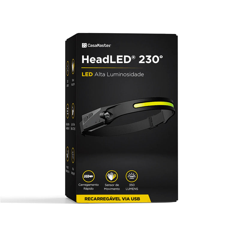 Lanterna de Cabeça HeadLED® 230° - Recarregável com LED Alta Luminosidade