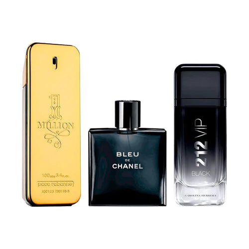 [Compre 1 Leve 3] 1 Million, Bleu de Chanel e 212 Vip Black - 100ml cada - Perfumes Masculinos