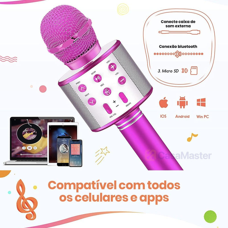 Microfone Karaokê TheVoice® Bluetooth Sem Fio Recarregável