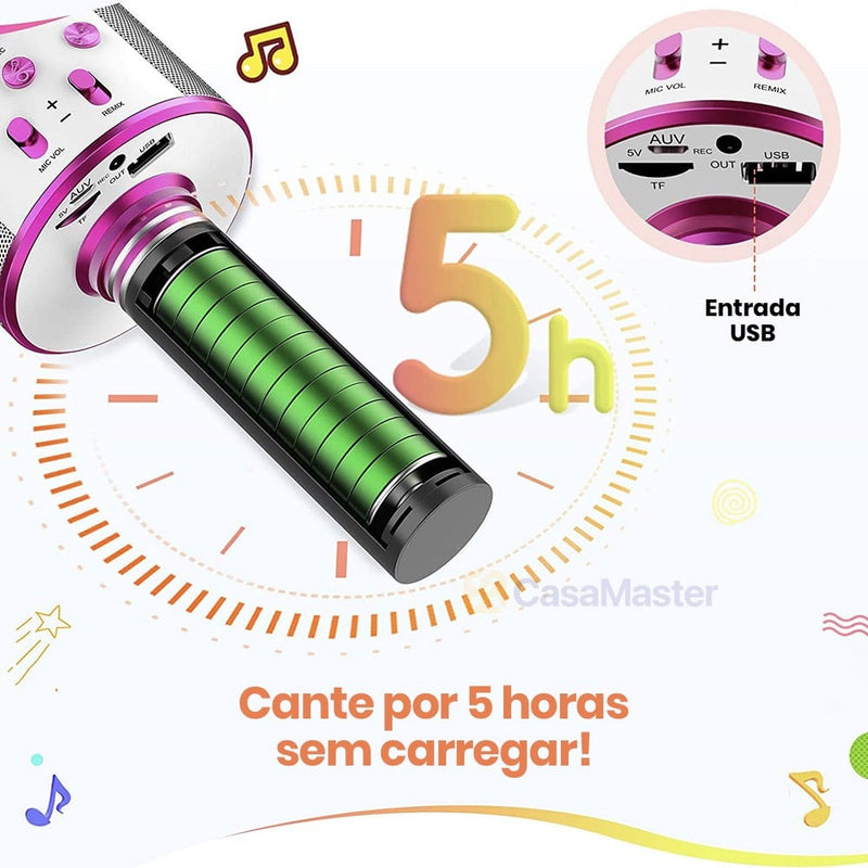 Microfone Karaokê TheVoice® Bluetooth Sem Fio Recarregável